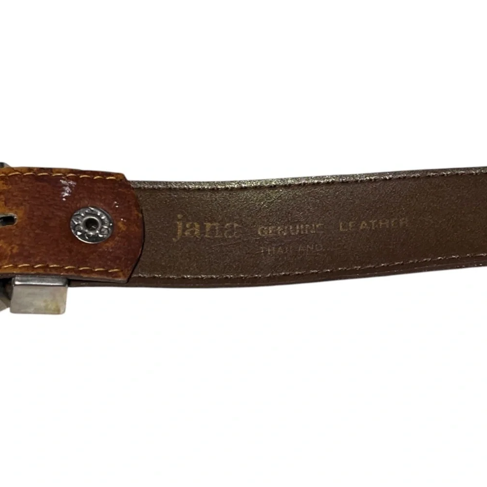 Jana Studded Embellished Brown Leather Belt Size XS Silvertone Western Rodeo